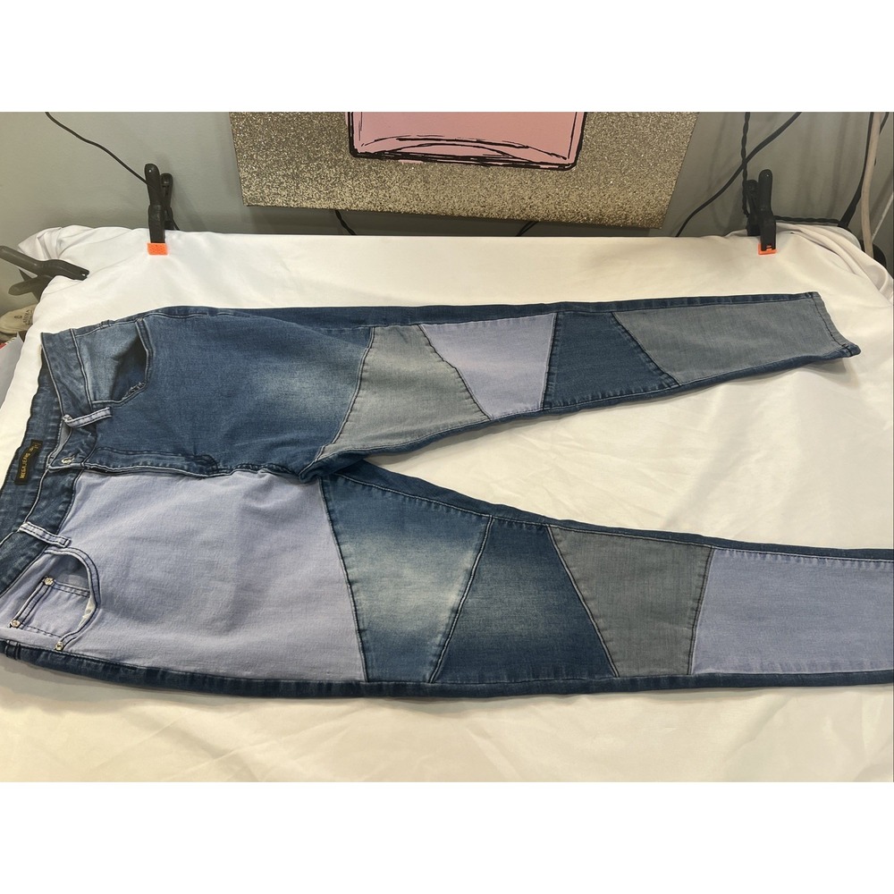 Patchwork Denim Jeans 16 Blue Distressed Skinny High‎ Rise Y2K Stretch 46